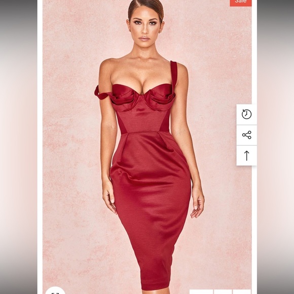 House of CB Dresses & Skirts - House of CB Charlotte Red Satin Midi Dress with Slit